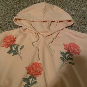 Cropped pink rose sweatshirt hoodie